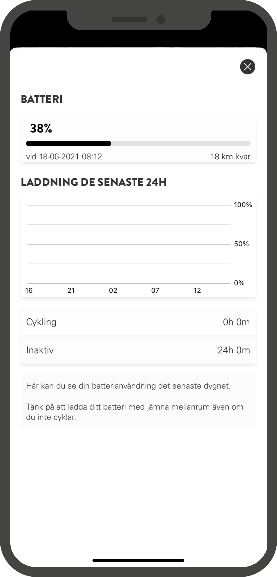 Aktuell batteristatus och räckvidd